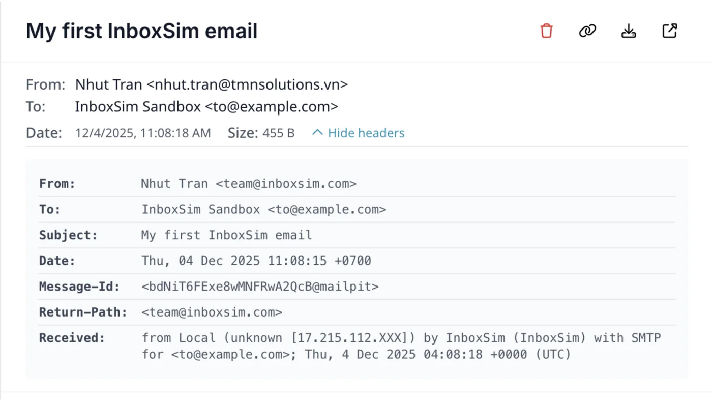 Email headers viewer showing detailed header information